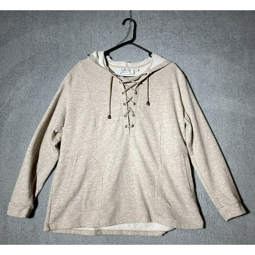 LINEA LEISURE Louis Dell’Olio  Womens Long Sleeve Lace-up Hoodie Tan Size Large